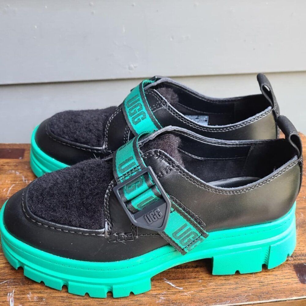 UGG Ashton Plush Emerald Green Black Waterproof Loafers size 7 NWT!